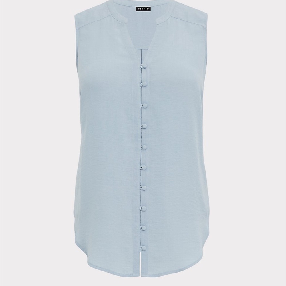 HARPER GAUZE BUTTON-FRONT SLEEVELESS BLOUSE - Blue Fog